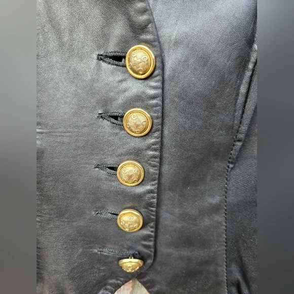 Moschino Cheap and Chic Black Leather & Stretch Vest with Gold Buttons Vintage